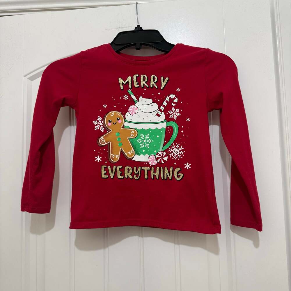 Children’s Place Merry Everything Christmas Long Sleeve Tee Girls Small 5-6